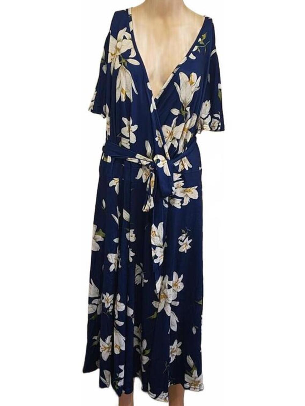 Women's Pinup Fashion Blue Floral Bodycon Sexy Formal Office Plus Size Dress 26W